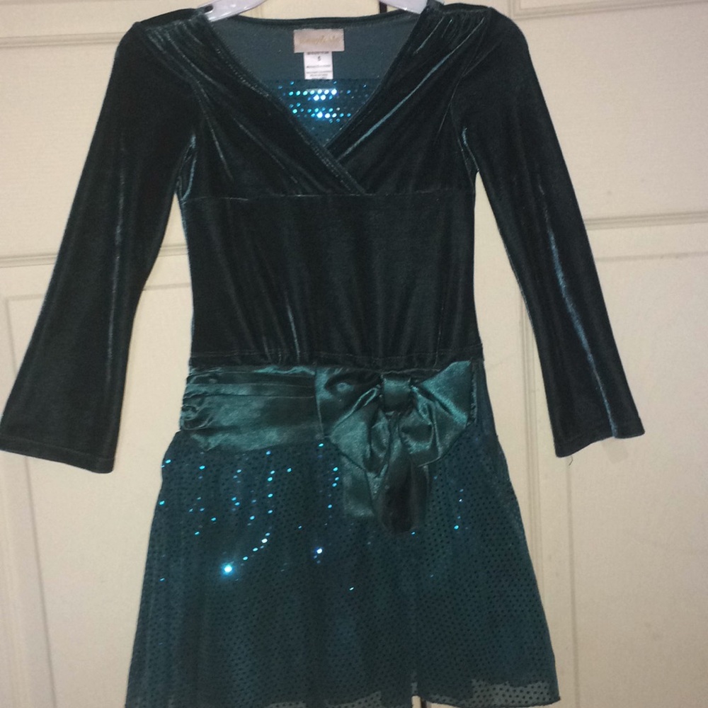 NWT Beautiful velvet teal girl dress size 5